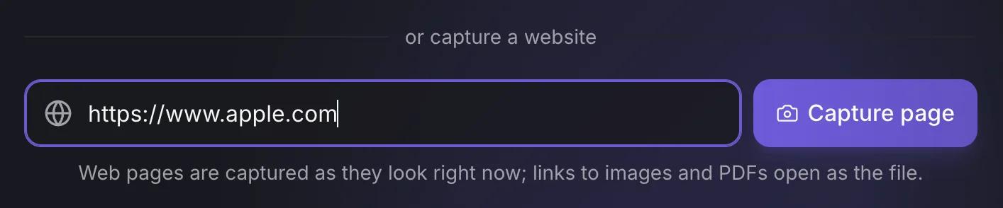 Comnview capture field with https://www.apple.com typed in and the Capture page button